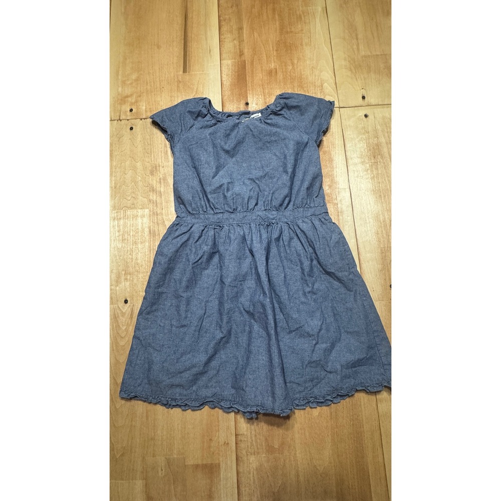 Olive Juice Girls Blue Cotton Chambray Dress Short Sleeve Pockets Size 8Y